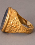 Hades Blue Sapphire Intaglio 18K Gold Signet Ring