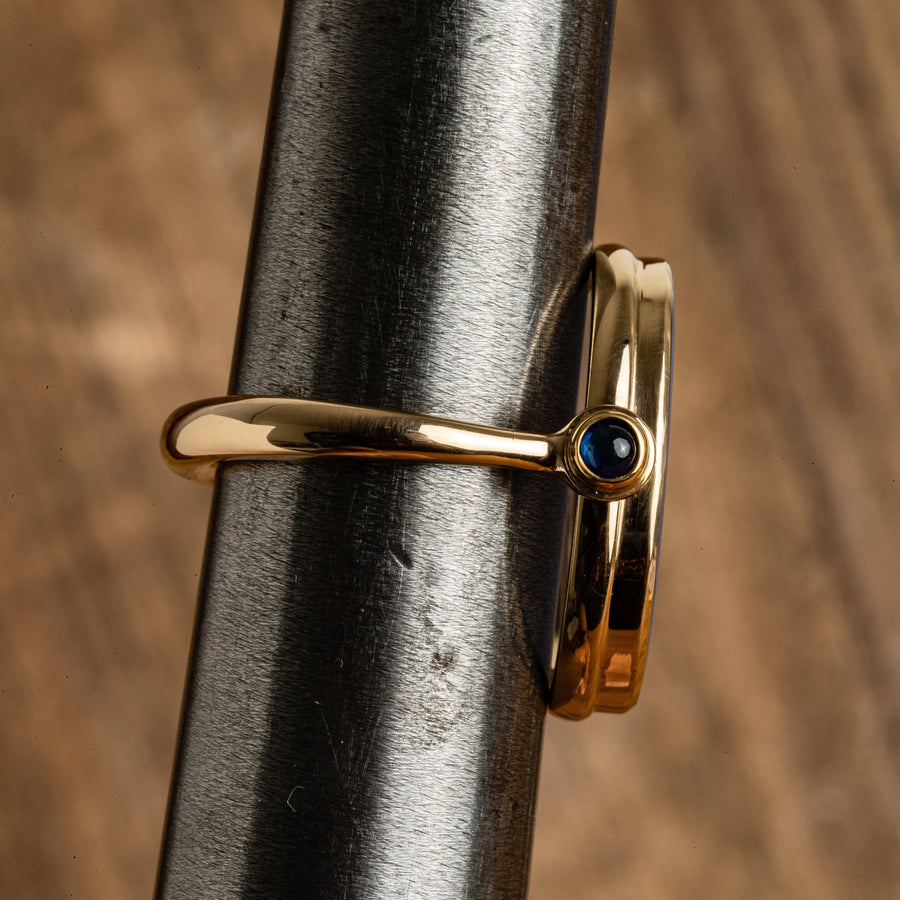 Boy with Dog Blue Chalcedony Intaglio 18K Gold Signet Ring