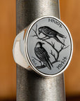 Huginn and Muninn Black Onyx Intaglio Silver Signet Ring