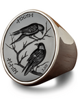 Huginn and Muninn Black Onyx Intaglio Silver Signet Ring