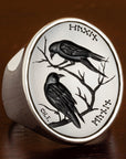 Huginn and Muninn Black Onyx Intaglio Silver Signet Ring