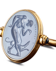 Boy with Dog Blue Chalcedony Intaglio 18K Gold Signet Ring