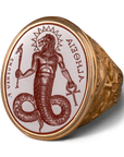 Chnoubis Carnelian Intaglio 18K Gold Signet Ring