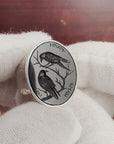 Huginn and Muninn Black Onyx Intaglio Silver Signet Ring