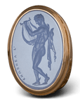 Hermes With Lyre Blue Chalcedony Intaglio 18K Gold Signet Ring