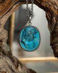 Antinous Glass Intaglio Sterling Silver Pendant