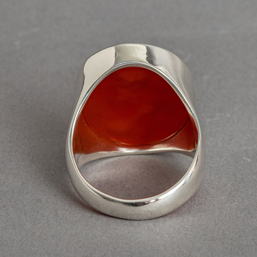 back view posedion carnelian intaglio on silver ring