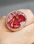 poseidon intaglio silver ring on hand