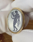 Hermes With Lyre Blue Chalcedony Intaglio 18K Gold Signet Ring