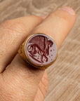Sphinx Carnelian Intaglio 18K Gold Signet Ring
