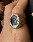 Hades Blue Sapphire Intaglio 18K Gold Signet Ring