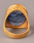 Hades Blue Sapphire Intaglio 18K Gold Signet Ring