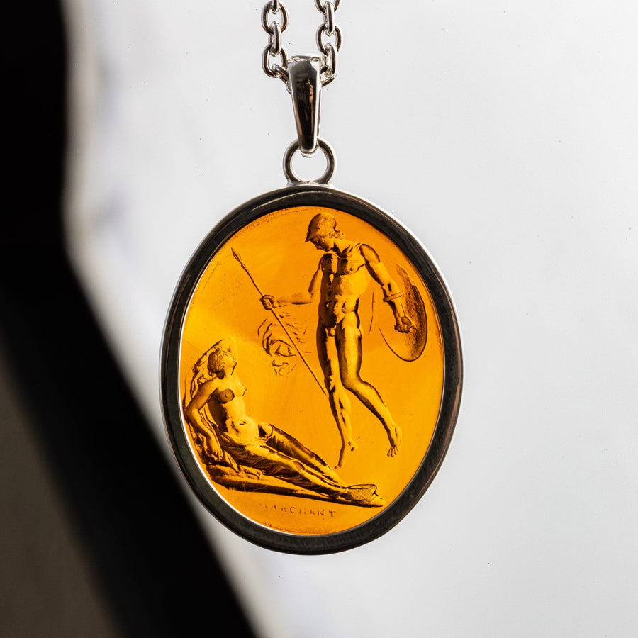 Mars and Rhea Silvia Glass Intaglio Pendant
