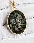 Aphrodite and Cupid Bloodstone Intaglio 18K Gold Pendant