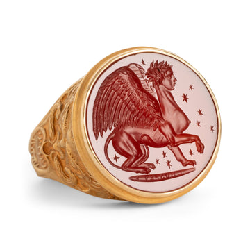 Sphinx Carnelian Intaglio 18K Gold Signet Ring