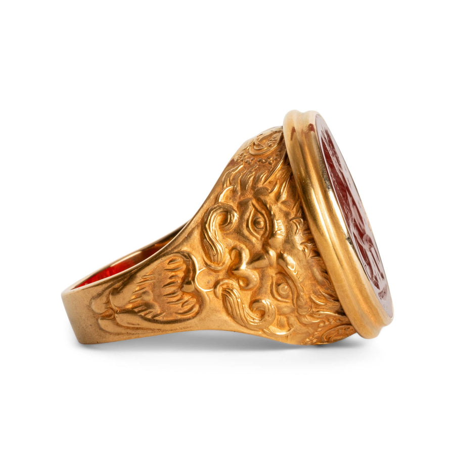 Sphinx Carnelian Intaglio 18K Gold Signet Ring