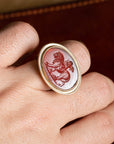 Cupid & Lion Carnelian Intaglio 18K Gold Signet Ring
