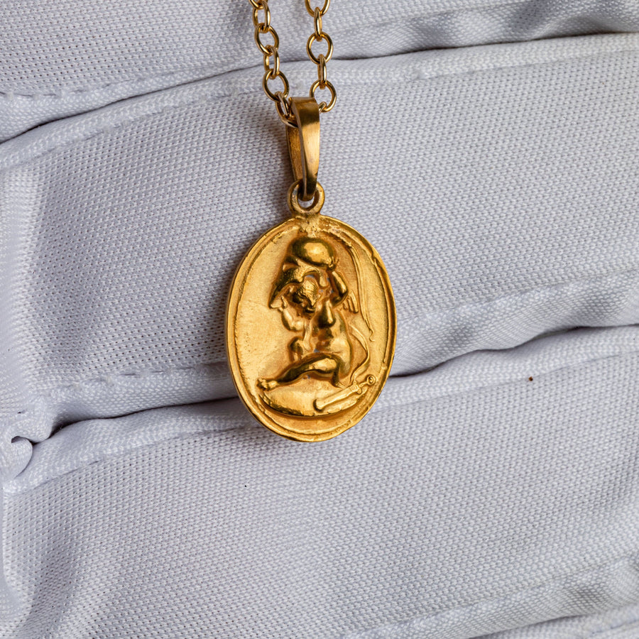 Cupid With Ares’ Helmet 18K Gold Pendant