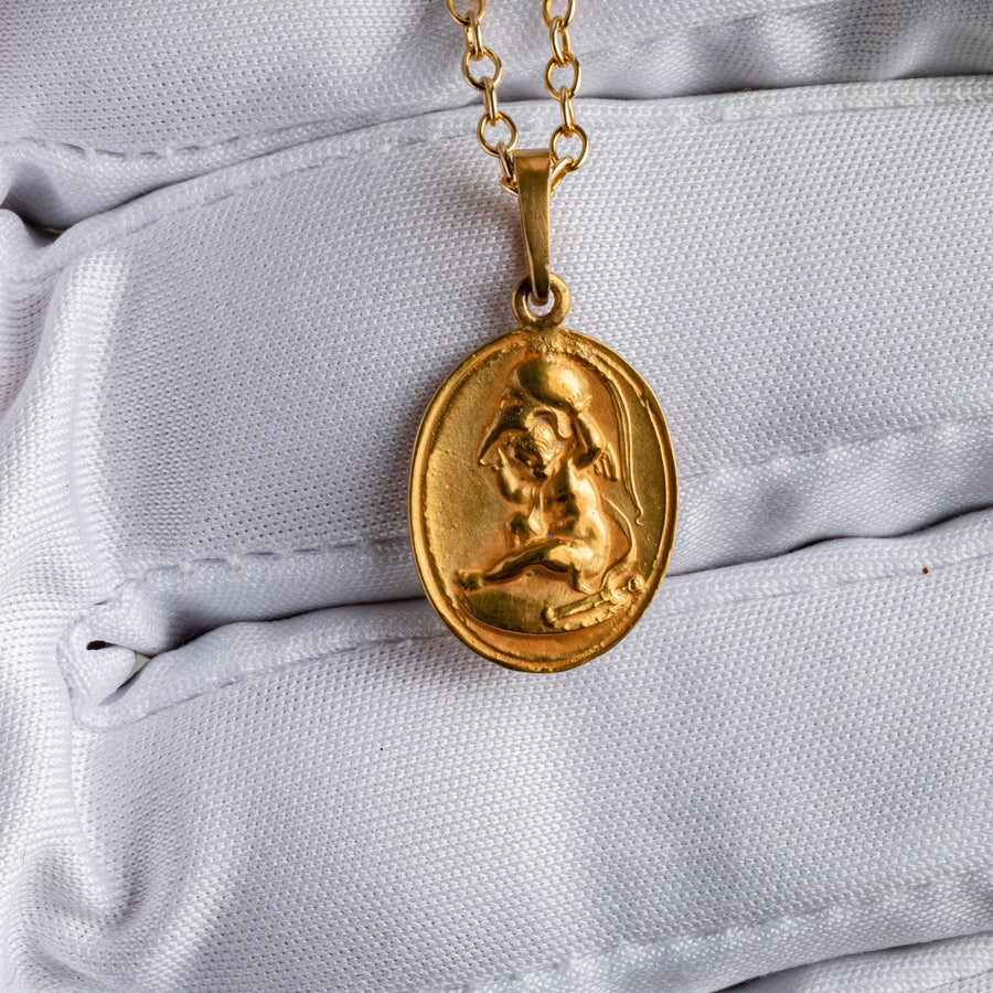 Cupid With Ares’ Helmet 18K Gold Pendant
