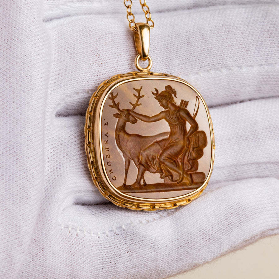 Artemis Jasper Intaglio Gold Pendant