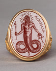 Chnoubis Carnelian Intaglio 18K Gold Signet Ring