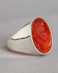 side view posedion carnelian intaglio on silver ring