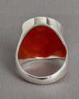 back view posedion carnelian intaglio on silver ring