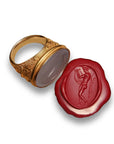 Hermes With Lyre Blue Chalcedony Intaglio 18K Gold Signet Ring
